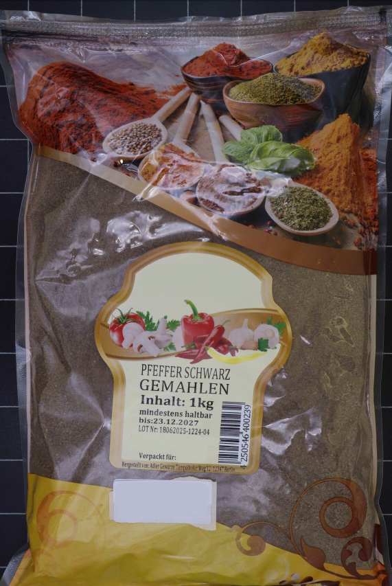 Adler Gewürze Pfeffer Schwarz, Gemahlen, 1 Kilogramm: Foto zur Produktwarnung vom 09.12.2025