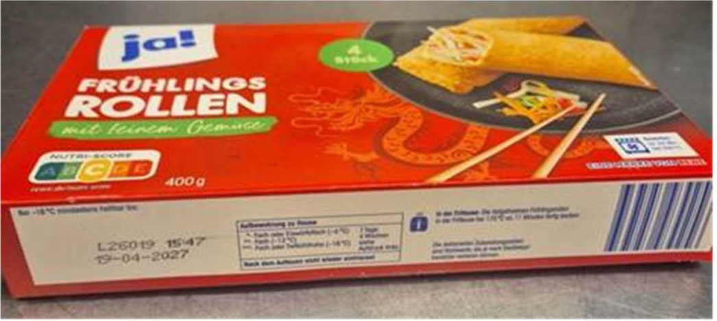 Albert van Zoonen ja! Frühlingsrollen mit feinem Gemüse, 400 Gramm, tiefgefroren: Foto zur Produktwarnung vom 22.02.2026
