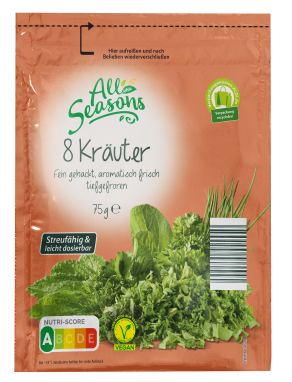 All Seasons 8 Kräuter, tiefgefroren, 75 Gramm der Marke: Foto zur Produktwarnung vom 25.03.2026