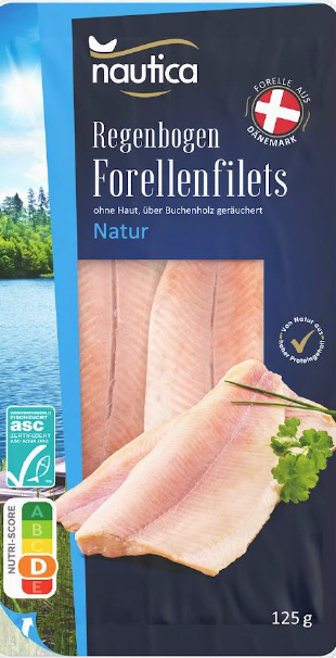 Danforel Nautica Regenbogen Forellenfilets Natur, 125 Gramm: Foto zur Rückruf vom 20.10.2026