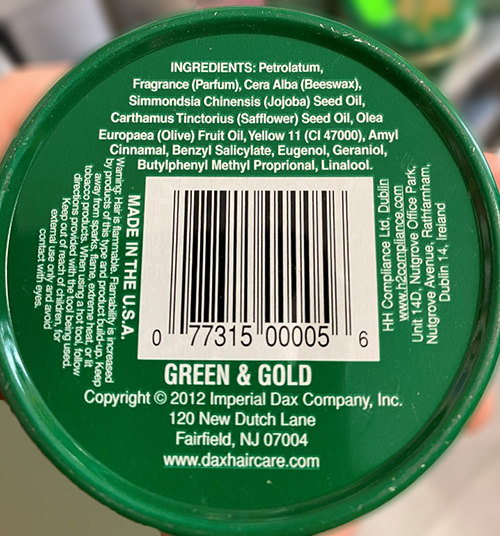DAX Green & Gold Hair Wax: Foto 2 von 3 zur Produktwarnung vom 29.08.2025