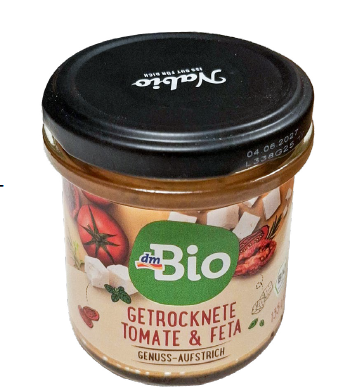 dm-drogerie markt dmBio Getrocknete Tomate & Feta Genuss-Aufstrich: Foto zur Rückruf vom 30.01.2026
