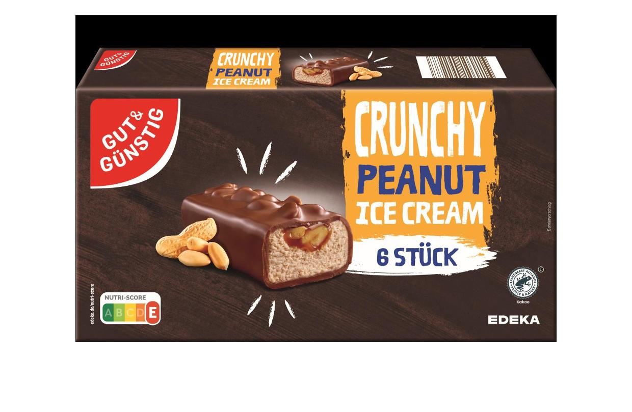 EDEKA ZENTRALE Stiftung GUT&GÜNSTIG Crunchy Peanut Ice Cream in der 6x53 Milliliter-Verpackung: Foto zur Rückruf vom 17.10.2025