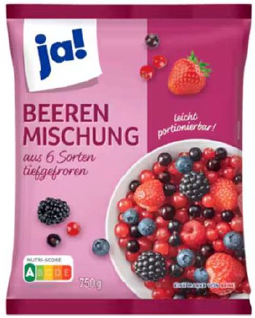 Eurogroup España Frutas y Verduras ja! Beerenmischung, tiefgefroren, 750 Gramm Beutel: Foto zur Rückruf vom 08.07.2026