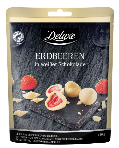 Lidl Stiftung Deluxe Erdbeeren in weißer Schokolade, 120 Gramm: Foto zur Rückruf vom 09.09.2026