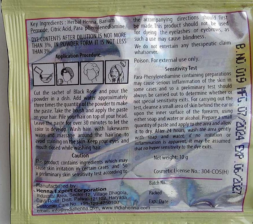 Fox Retail Black Rose Kali Mehandi (gelbe Verpackung): Foto 2 von 2 zur Rückruf vom 21.07.2026