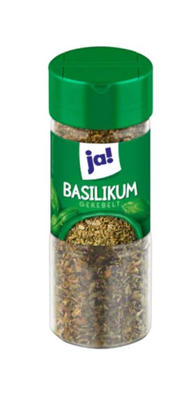 Fuchs Gewürze JA! Basilikum gerebelt, 15 Gramm im Glas: Foto zur Rückruf vom 14.06.2024
