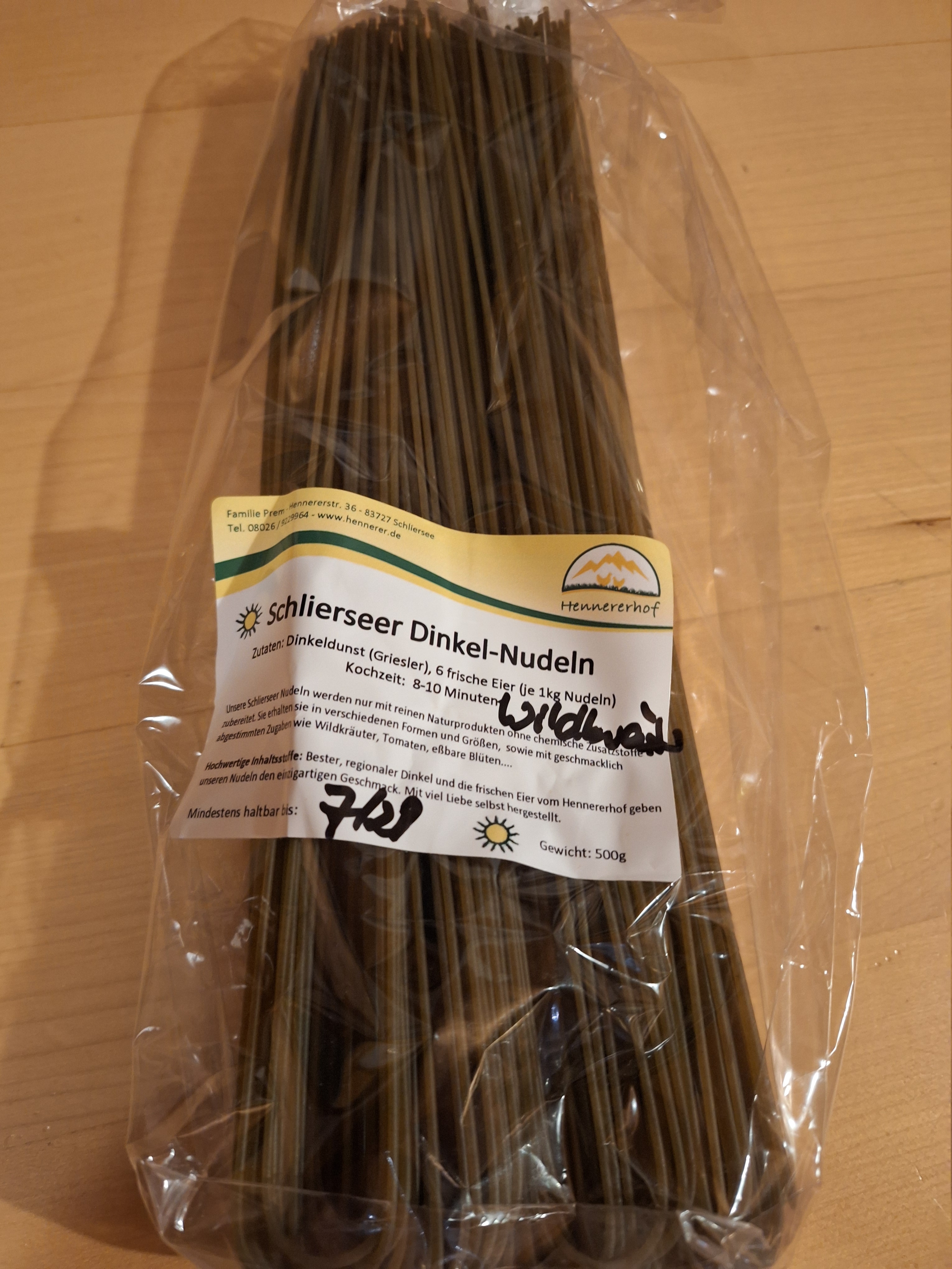 Hennererhof Dinkel Spaghetti mit Wildkräutern, 500 Gramm: Foto zur Rückruf vom 20.10.2026