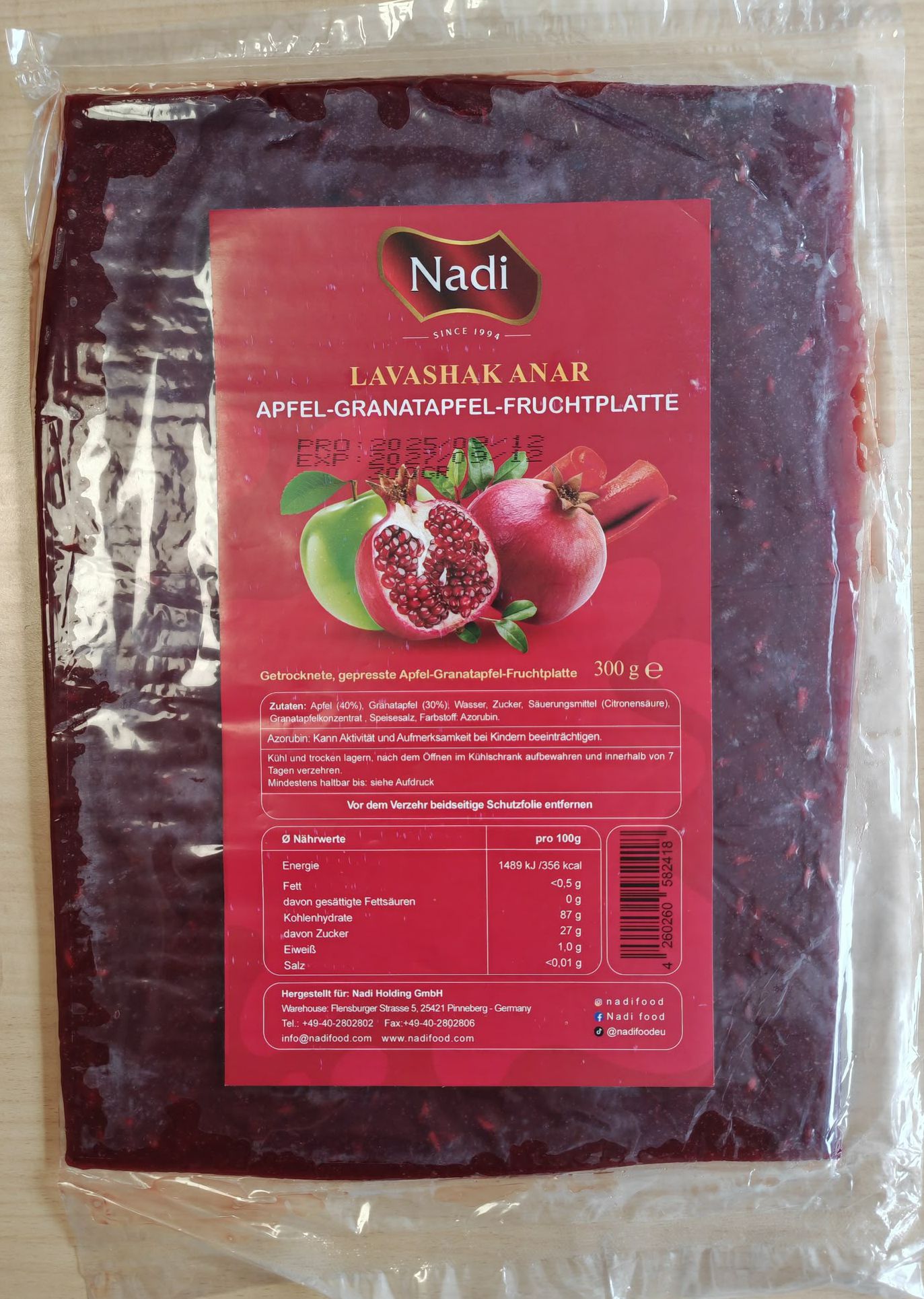 Nadi Holding Lavashak Anar - Apfel-Granatapfel-Fruchtplatte - 300 Gramm: Foto zur Produktwarnung vom 24.07.2026