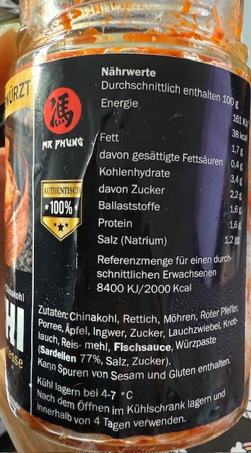 Fung’s Handels KIMCHI 300 Gramm: Foto zur Produktwarnung vom 25.09.2026