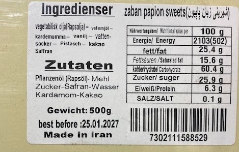 Zaban sweets, 500 Gramm: Foto 4 von 4 zur Produktwarnung vom 21.04.2026
