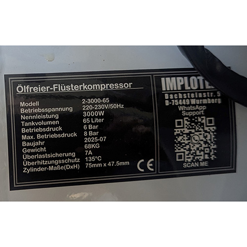 Implotex silent compressor 2-3000-65: Foto 1 von 2 zur Rückruf vom 30.10.2026