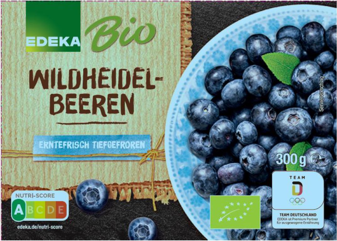 Jütro Tiefkühlkost EDEKA Bio Wildheidelbeeren tiefgefroren, 300 Gramm: Foto zur Produktwarnung vom 28.08.2026
