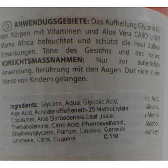 Mama Africa Caro light Whitening Perfumed Glycerin: Foto 4 von 4 zur Produktwarnung vom 22.05.2026