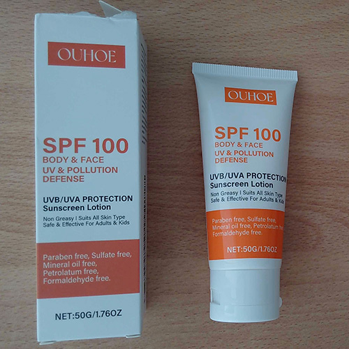 OUHOE SPF100 BODY & FACE, UV & POLLUTION DEFENSE, UVB/UVA PROTECTION: Foto 2 von 2 zur Produktwarnung vom 28.08.2026