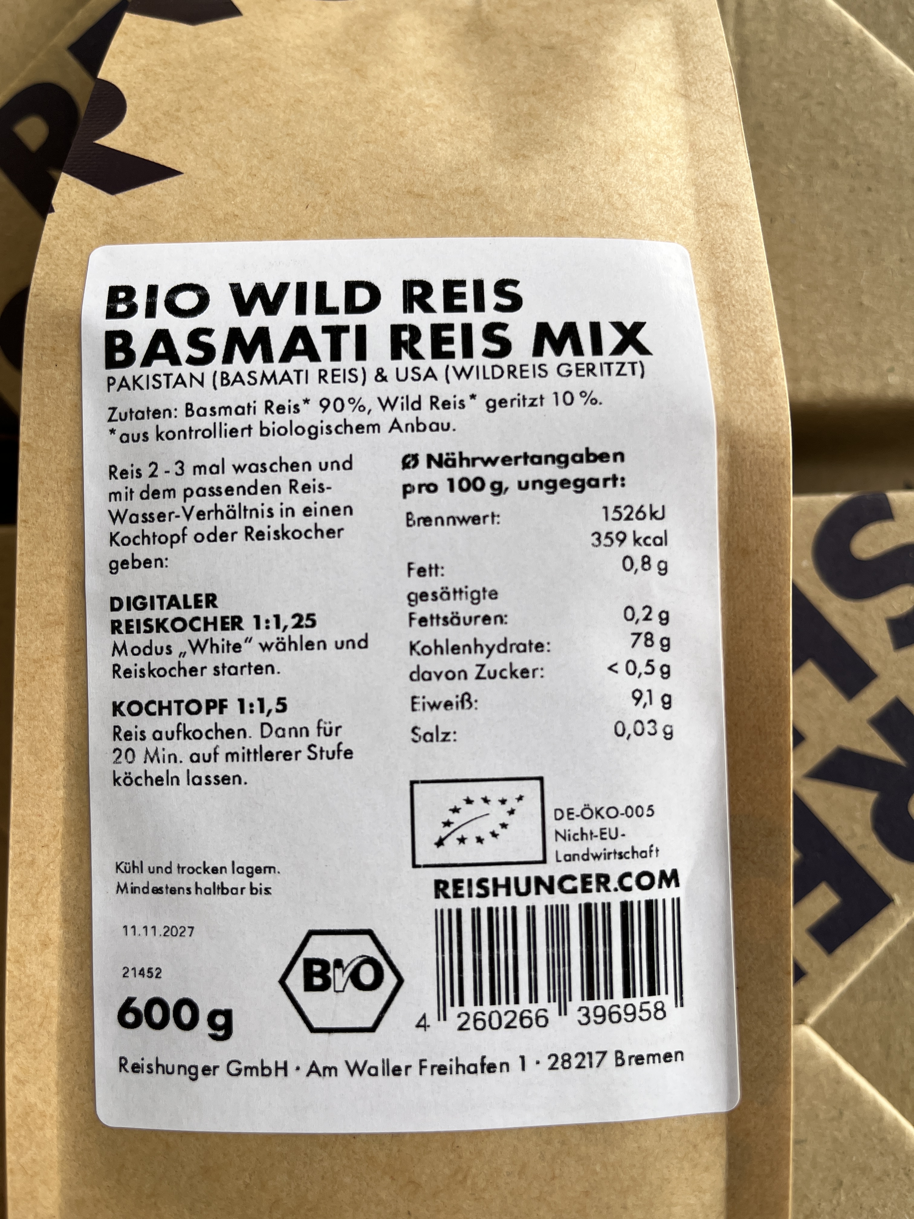 Reishunger Bio Wildreis Basmati Reis Mix, 600 Gramm: Foto zur Produktwarnung vom 27.03.2026