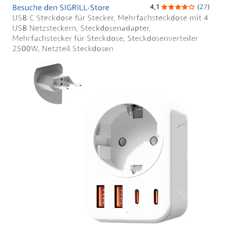 SIGRILL USB-Netzteil: Foto zur Rückruf vom 24.04.2026