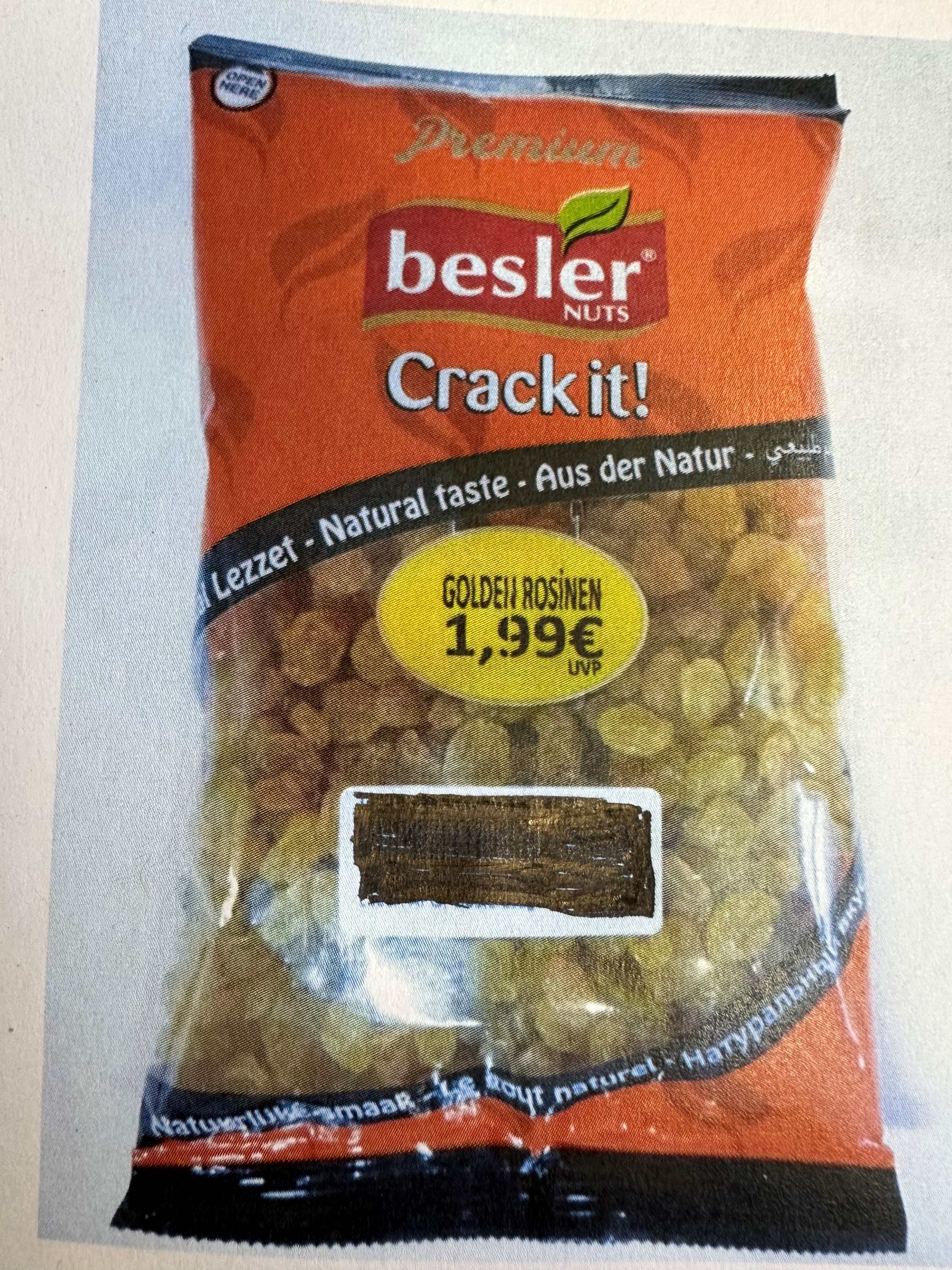 Zafer Großhandel Can besler kernlose getrocknete Rosinen-Golden, 200 Gramm: Foto zur Rückruf vom 10.02.2025